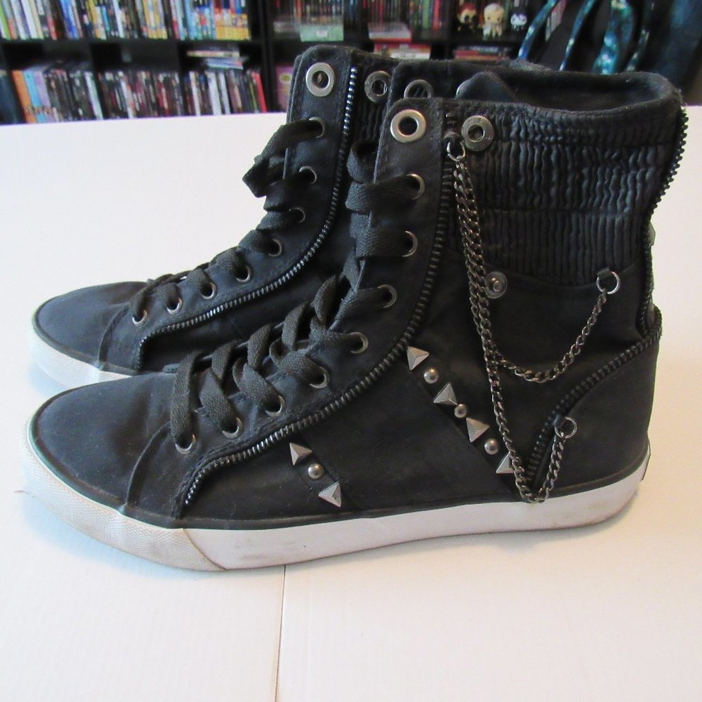 Black super hi-top sneakers with studs and chains